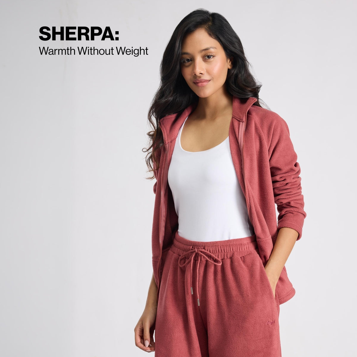 Cozy Sherpa Jacket with Zippered Front-NYLE701-Pink