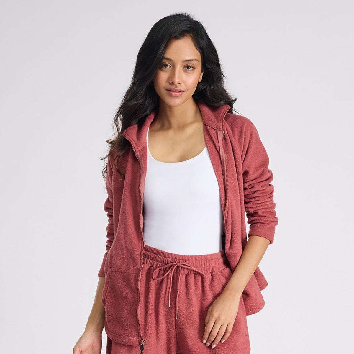 Cozy Sherpa Jacket with Zippered Front-NYLE701-Pink