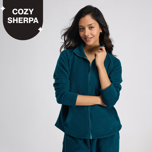 Cozy Sherpa Front open Jacket-NYLE701-Green