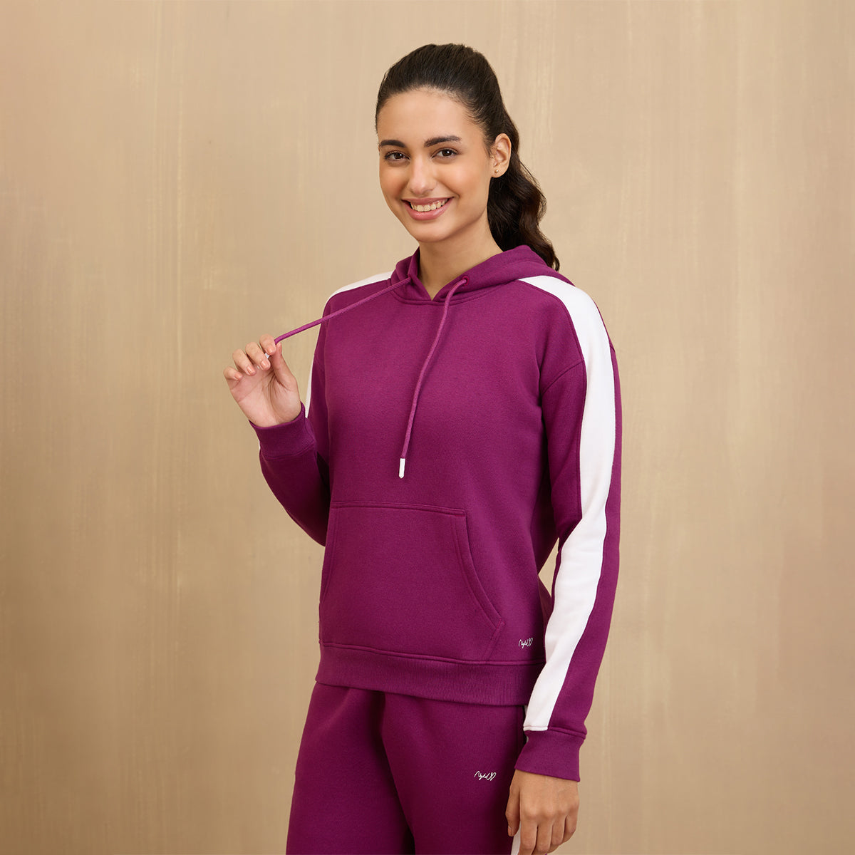 Cozy Fleece Hoodie Sweatshirt -NYLE702-Magenta