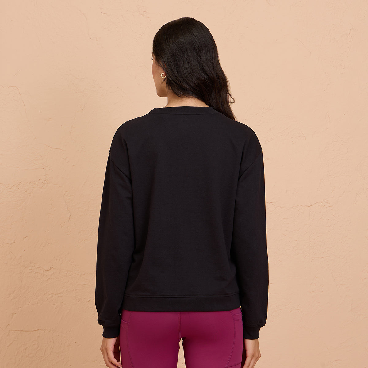 Cozy Cotton Sweatshirt in Terry with Full Seeves & Round Neck - NYLE703 -Black