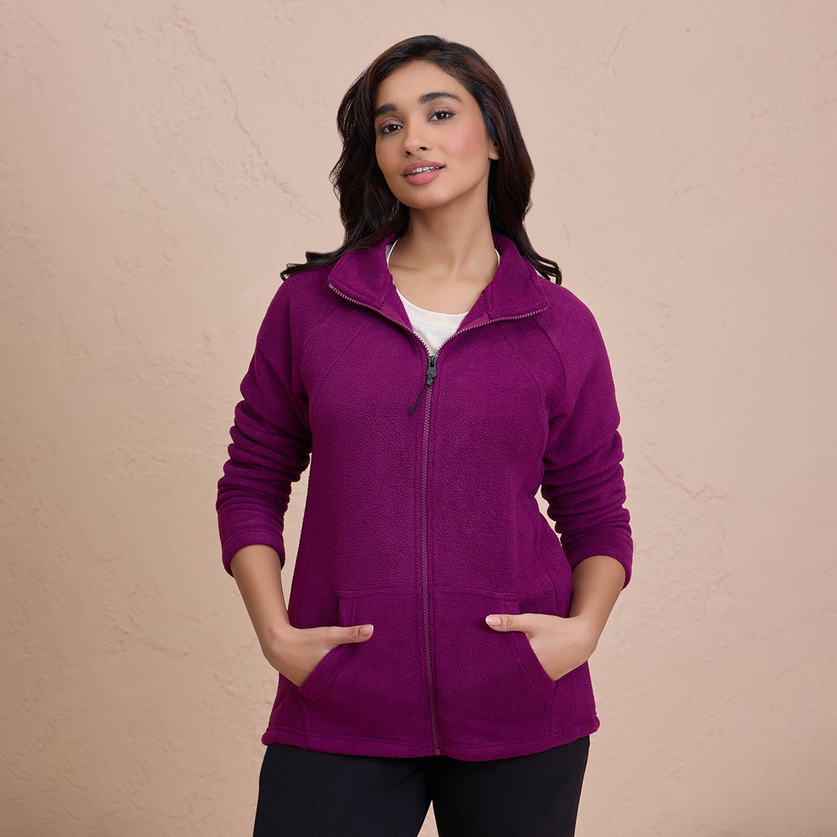 Cozy Sherpa Jacket with Zippered Front - NYLE701-Wine