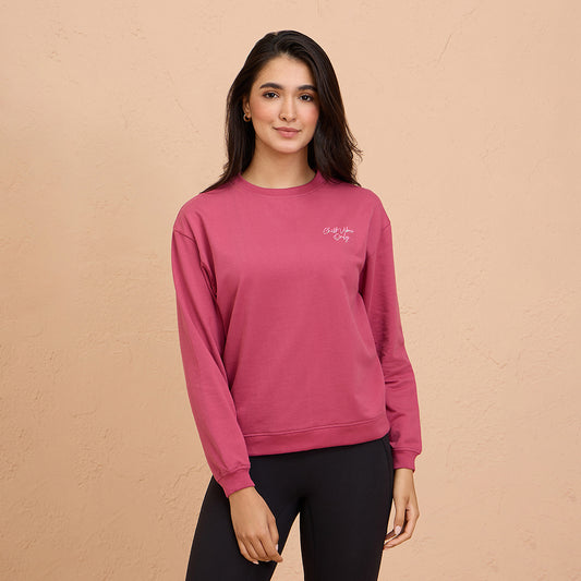 Cozy Cotton Sweatshirt in Terry with Full Seeves & Round Neck-NYLE703-Grape