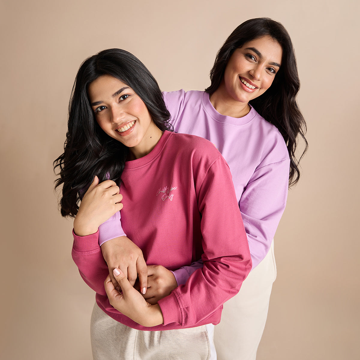 Cozy Cotton Sweatshirt in Terry with Full Seeves & Round Neck-NYLE703-Grape
