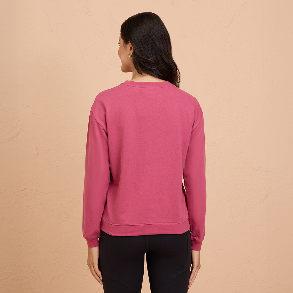 Cozy Cotton Sweatshirt in Terry with Full Seeves & Round Neck - NYLE703 -Grape