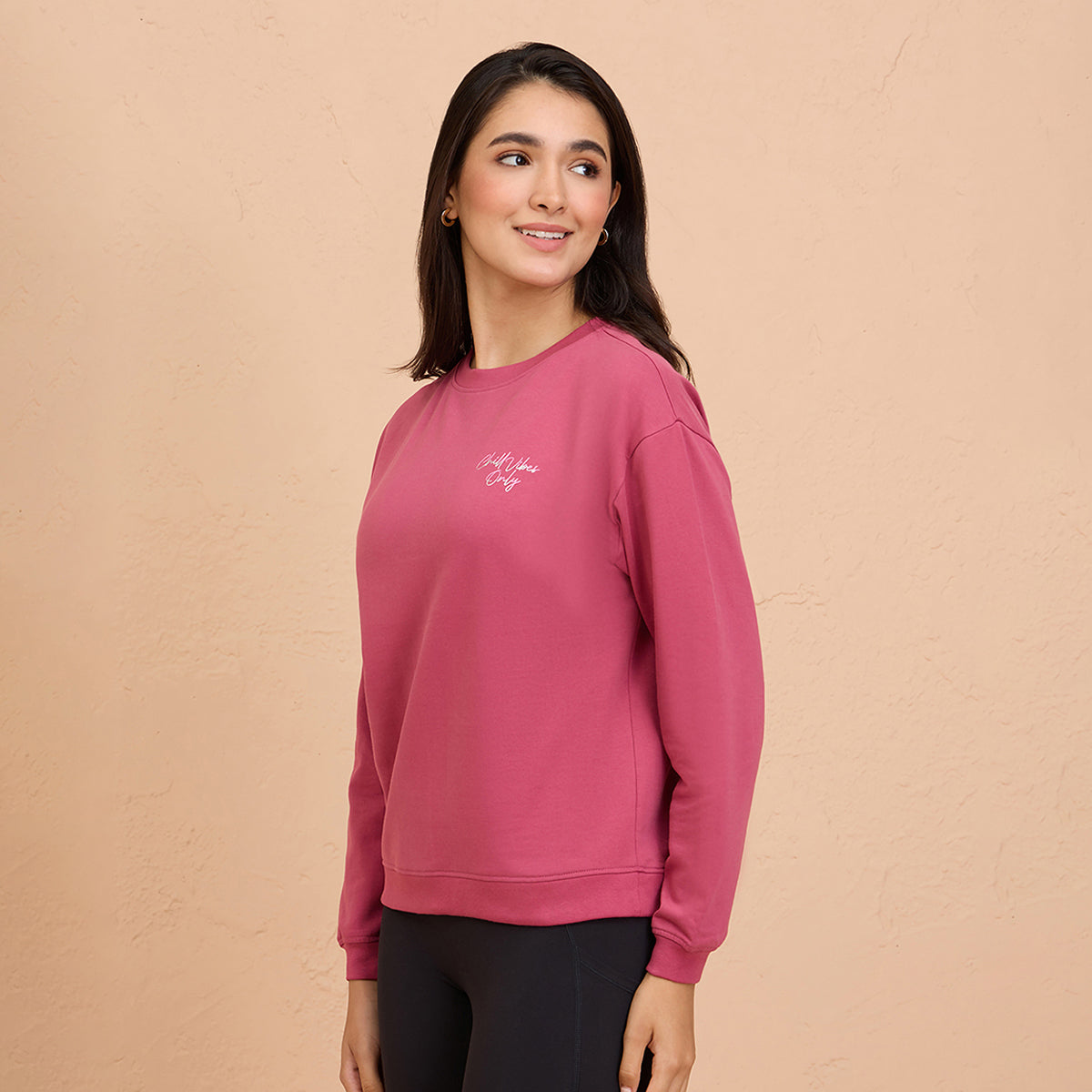 Cozy Cotton Sweatshirt in Terry with Full Seeves & Round Neck-NYLE703-Grape