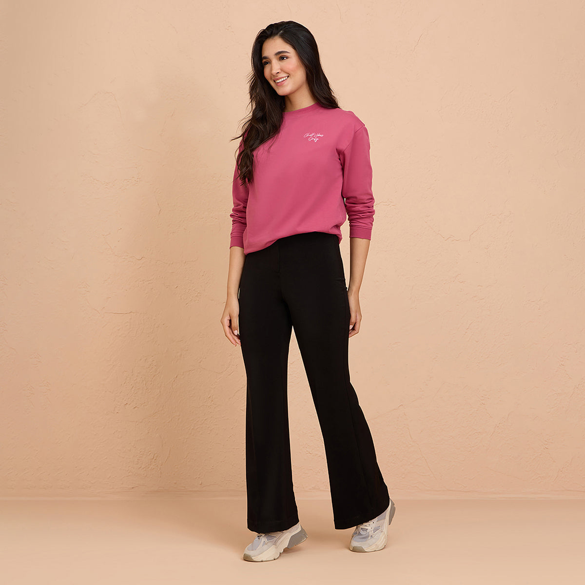 Cozy Cotton Sweatshirt in Terry with Full Seeves & Round Neck-NYLE703-Grape