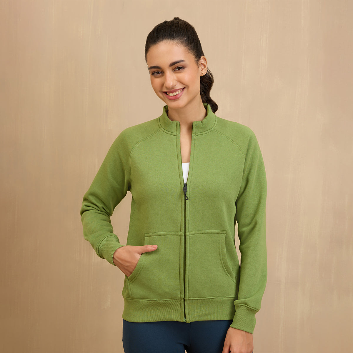 NYKD By Nykaa Cozy FleeceZippered Jacket -NYLE704-Green