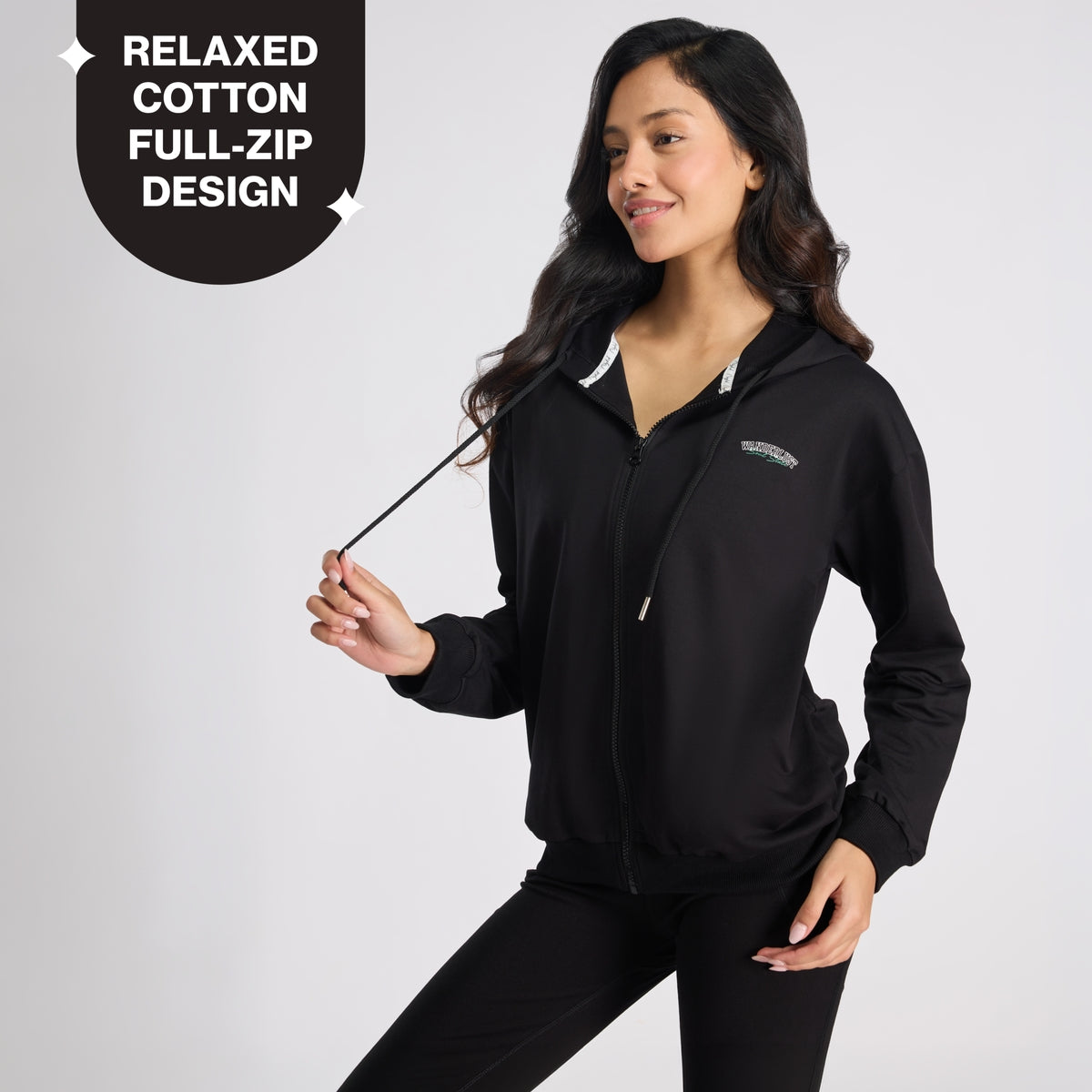 Cotton Zip Hoodie Jacket with Adjustable Hood for Gym, Travel&Everyday NYLE706 Black