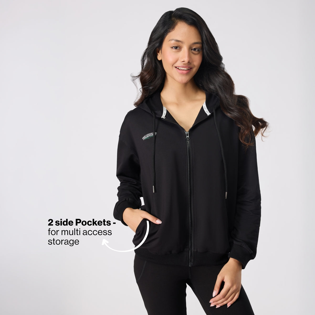 Cotton Zip Hoodie Jacket with Adjustable Hood for Gym, Travel&Everyday NYLE706 Black