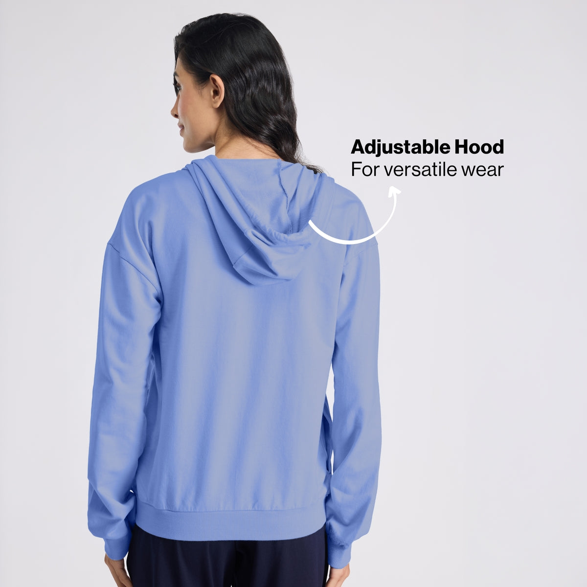 Cotton Zip Hoodie Jacket with Adjustable Hood for Gym, Travel&Everyday NYLE706 Blue