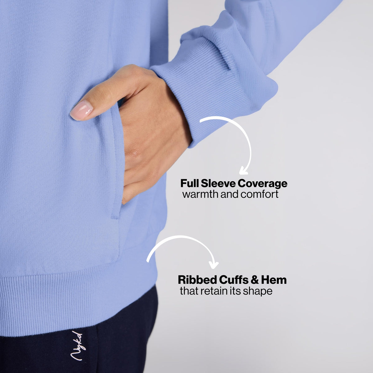 Cotton Zip Hoodie Jacket with Adjustable Hood for Gym, Travel&Everyday NYLE706 Blue