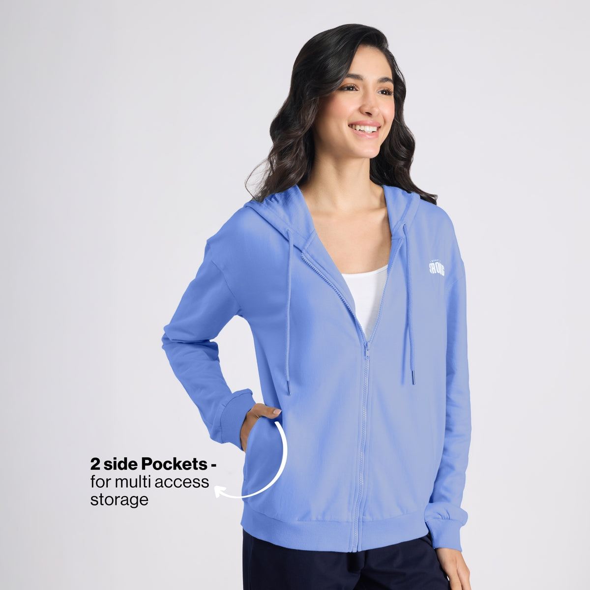 Cotton Zip Hoodie Jacket with Adjustable Hood for Gym, Travel&Everyday NYLE706 Blue