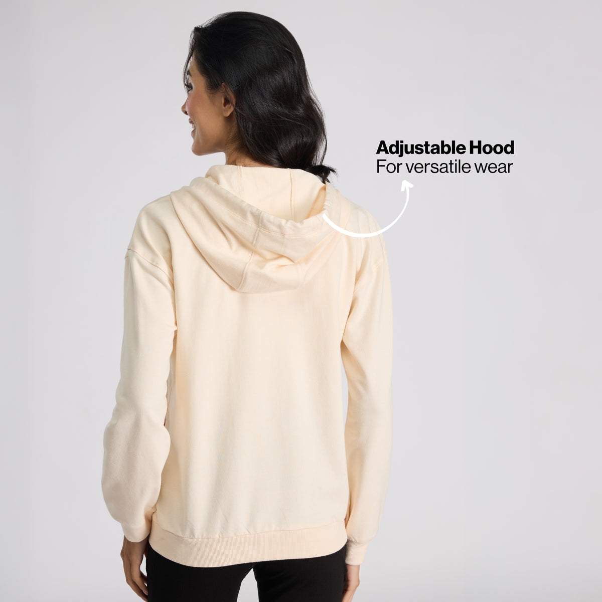 Cotton Zip Hoodie Jacket with Adjustable Hood for Gym, Travel & Everyday NYLE706 Ecru