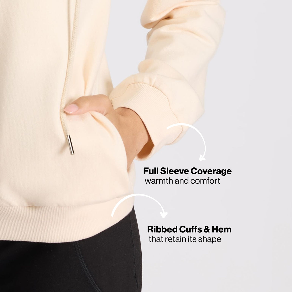 Cotton Zip Hoodie Jacket with Adjustable Hood for Gym, Travel & Everyday NYLE706 Ecru