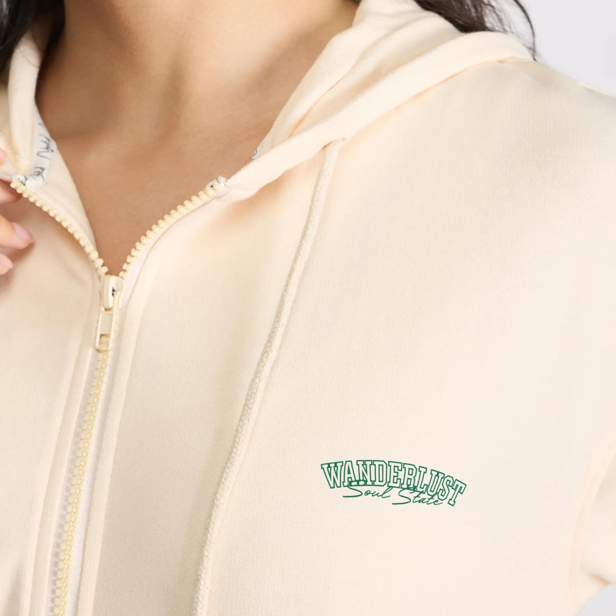 Cotton Zip Hoodie Jacket with Adjustable Hood for Gym, Travel & Everyday NYLE706 Ecru
