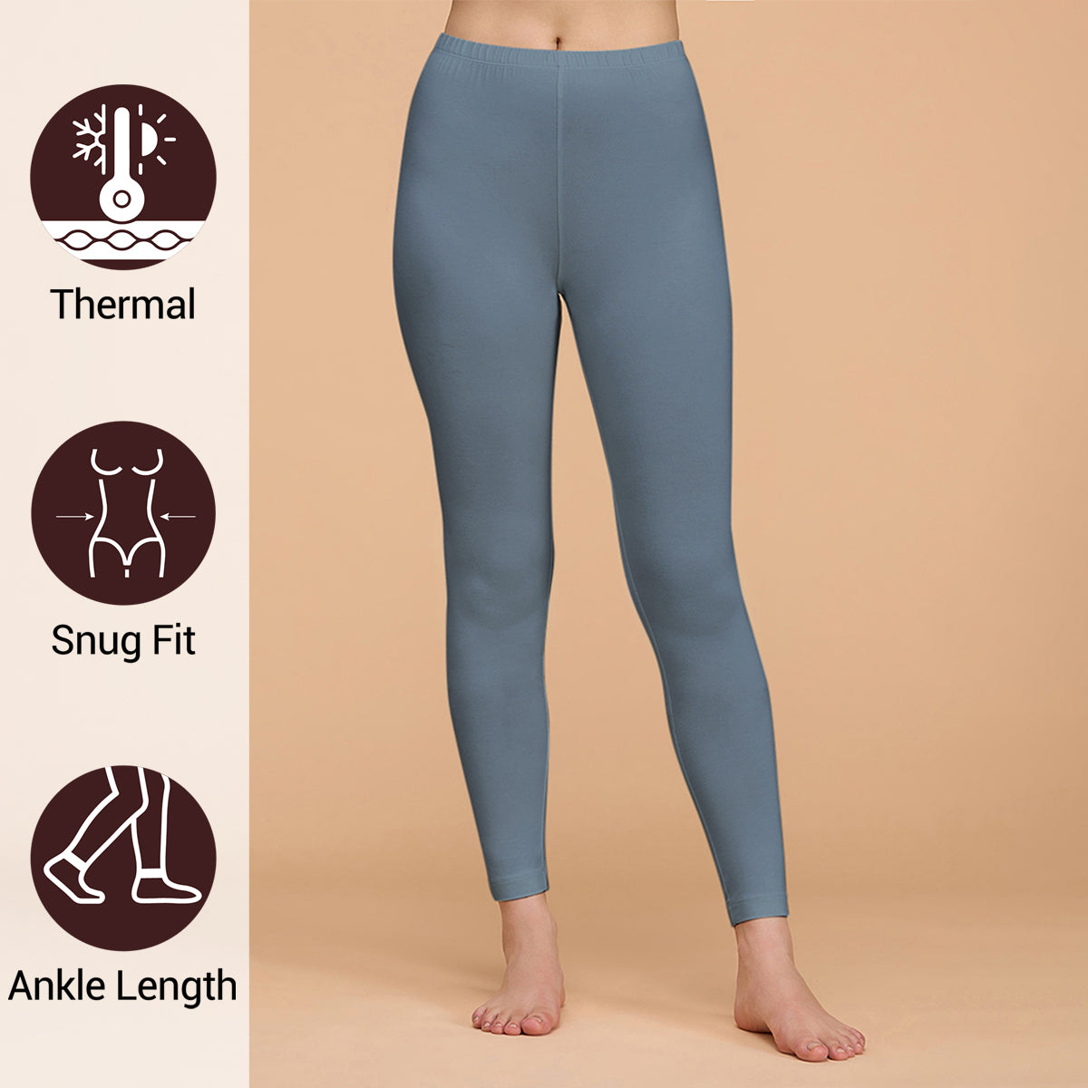 Ultra Light and Soft Thermal Leggings that stay hidden under clothes-NYOE06 Grey