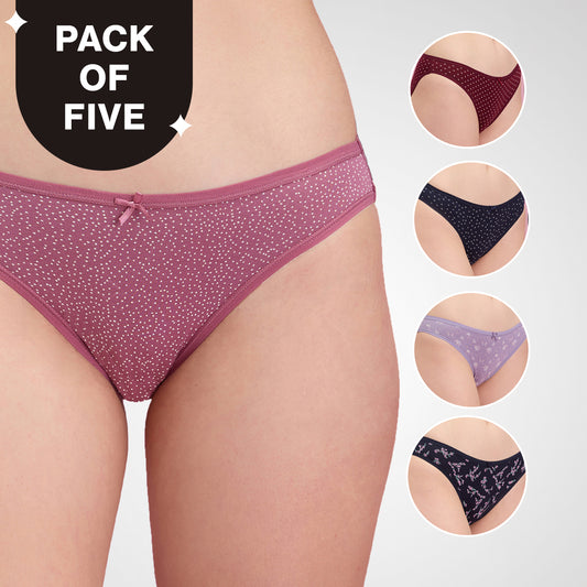 Nykd by Nykaa Low Rise Cotton Bikini Panty with Outer Elastic-NYP030-PO5