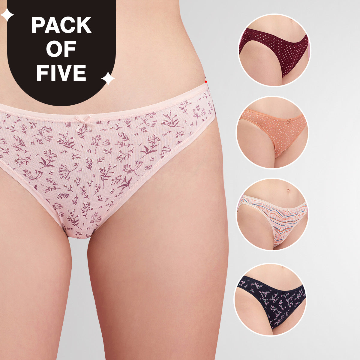 Nykd by Nykaa Low Rise Cotton Bikini Panty with Outer Elastic-NYP030-PO5