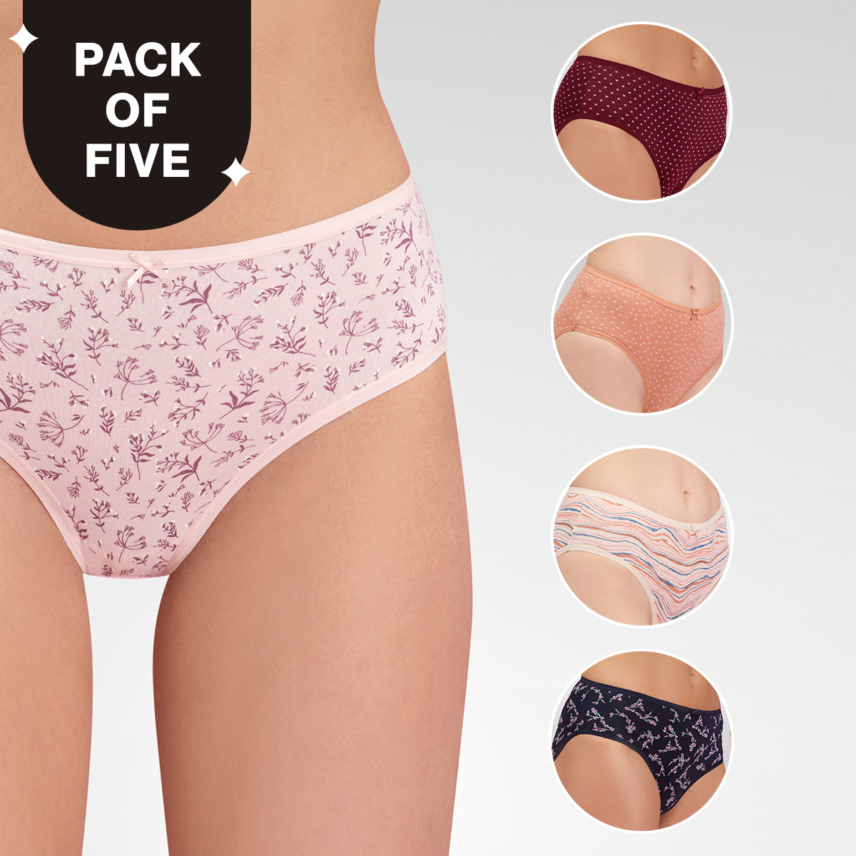 Pack of 5 Cotton Hipster with Anti odor-NYP033P05-Multi-Color