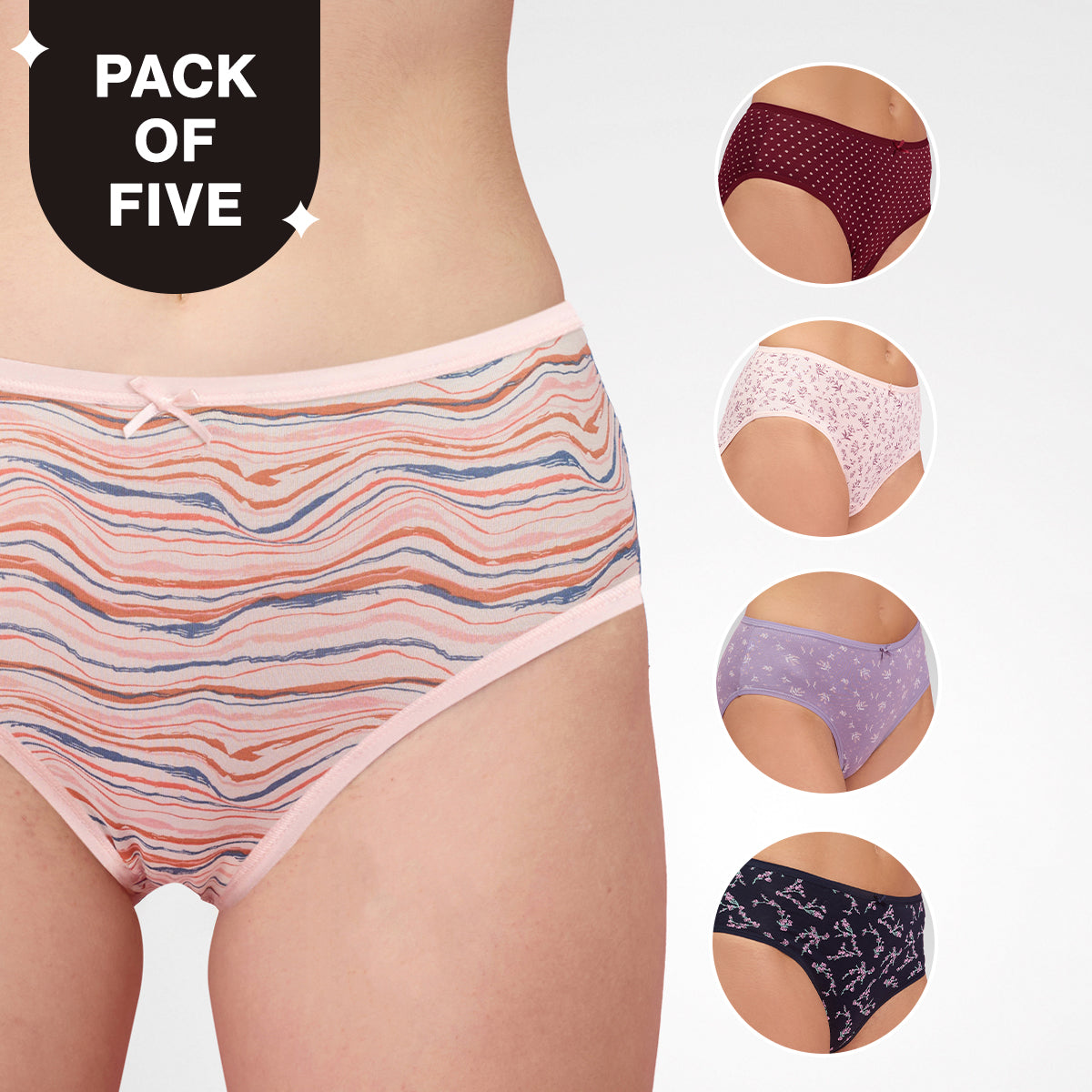 Pack of 5 Cotton Hipster with Anti odor-NYP033P05-Multi-Color