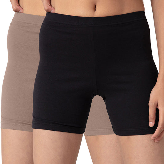 Nykd by Nykaa Pack of 2 Stretch Cotton Cycling Shorts-NYP083 Black & Nude