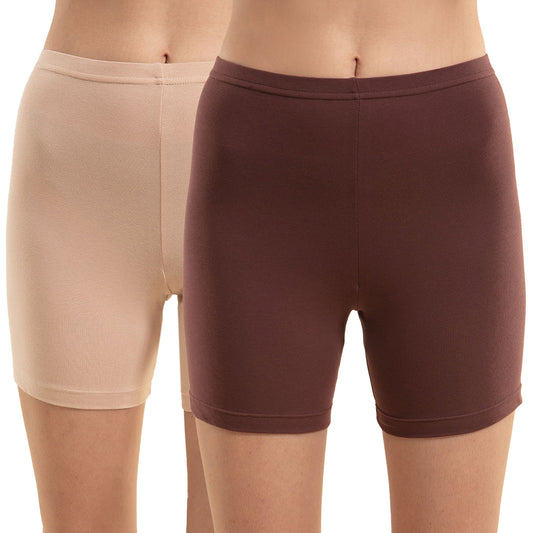 Nykd by Nykaa Pack of 2 Stretch Cotton Cycling Shorts-NYP083 Skin & Brown