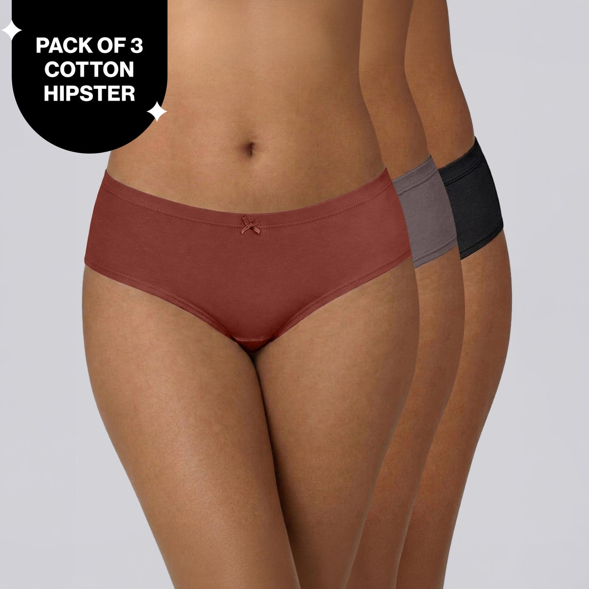 PO3 Mid Rise Cotton Full Brief Panty with Inner Elastic- NYP100 B Maroon,T Plum,Jet Black