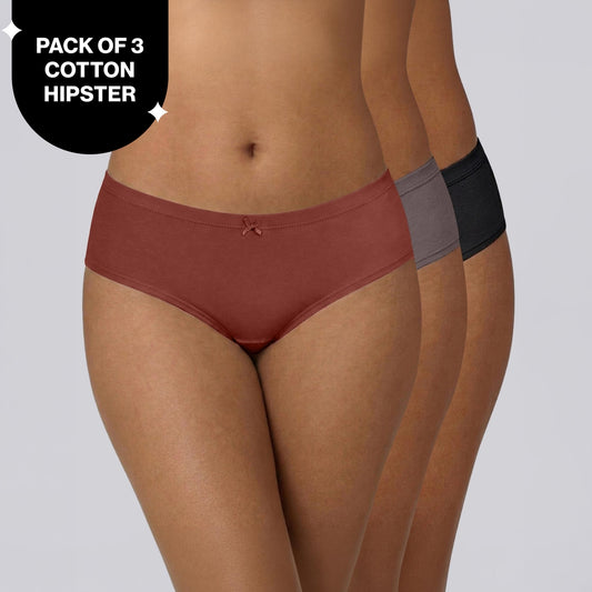 PO3 Mid Rise Cotton Full Brief Panty with Inner Elastic- NYP100 B Maroon,T Plum,Jet Black