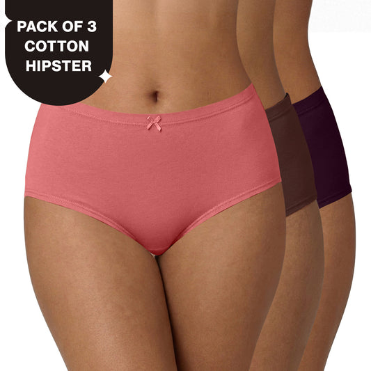 Mid Rise Cotton Hipster Panty with Inner Elastic-NYP100 PO3 Dusty Cedar Chicory Coffee Potent Purple