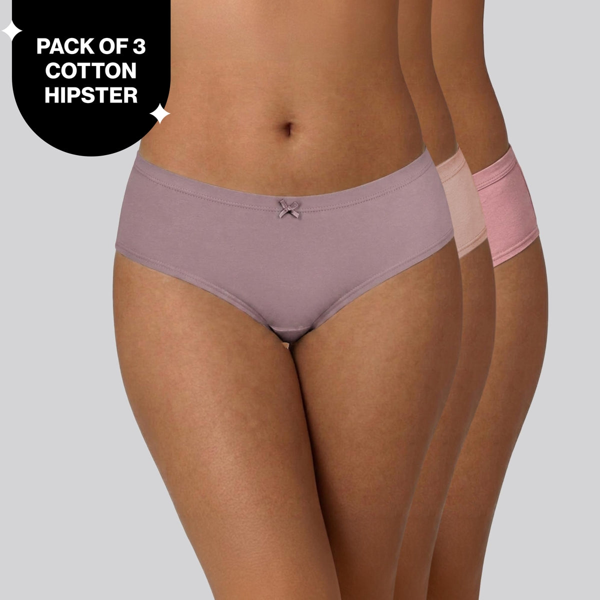 PO3 Mid Rise Cotton Hipster Panty with Inner Elastic- NYP100 Lavender,P Nude,Pink