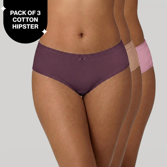 PO3 Mid Rise Cotton Hipster Panty with Inner Elastic- NYP100 M Wine,Blush,Dark Skin