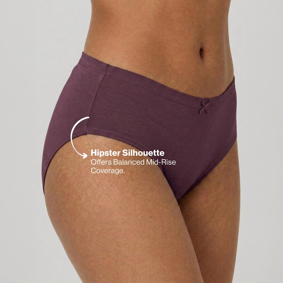 PO3 Mid Rise Cotton Hipster Panty with Inner Elastic- NYP100 M Wine,Blush,Dark Skin