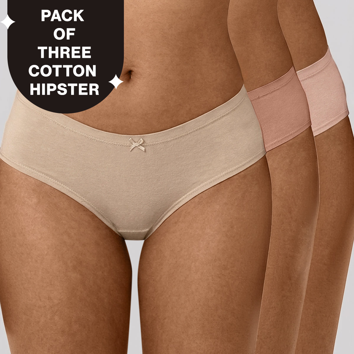 Nykd by Nykaa PO3 Mid Rise Cotton Hipster Panty with Inner Elastic-P.Nude,Sand,Clay NYP100