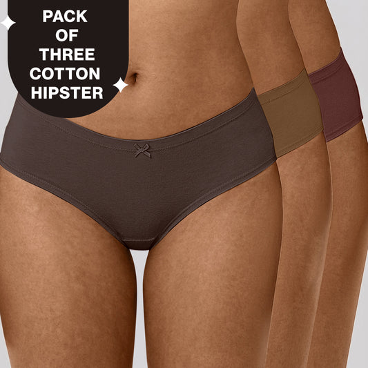 Nykd by Nykaa PO3 Mid Rise Cotton Hipster Panty with Inner Elastic-T.Brown,Brown,R.Wine NYP100