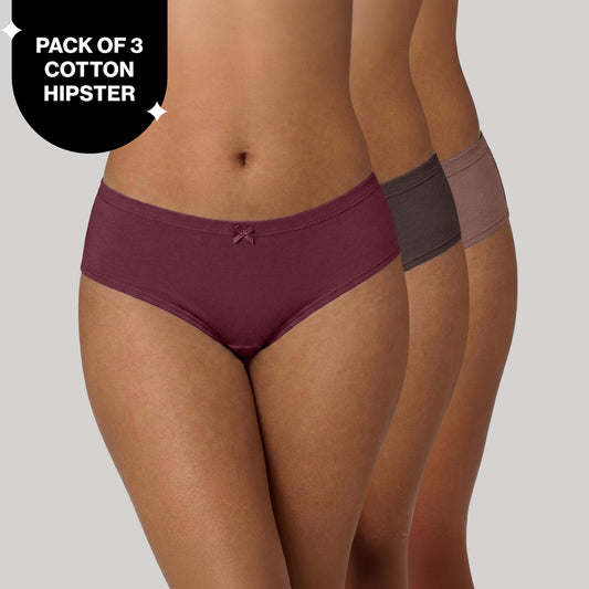 PO3 Mid Rise Cotton Full Brief Panty with Inner Elastic- NYP100 Wine,Brown, Dk. Skin