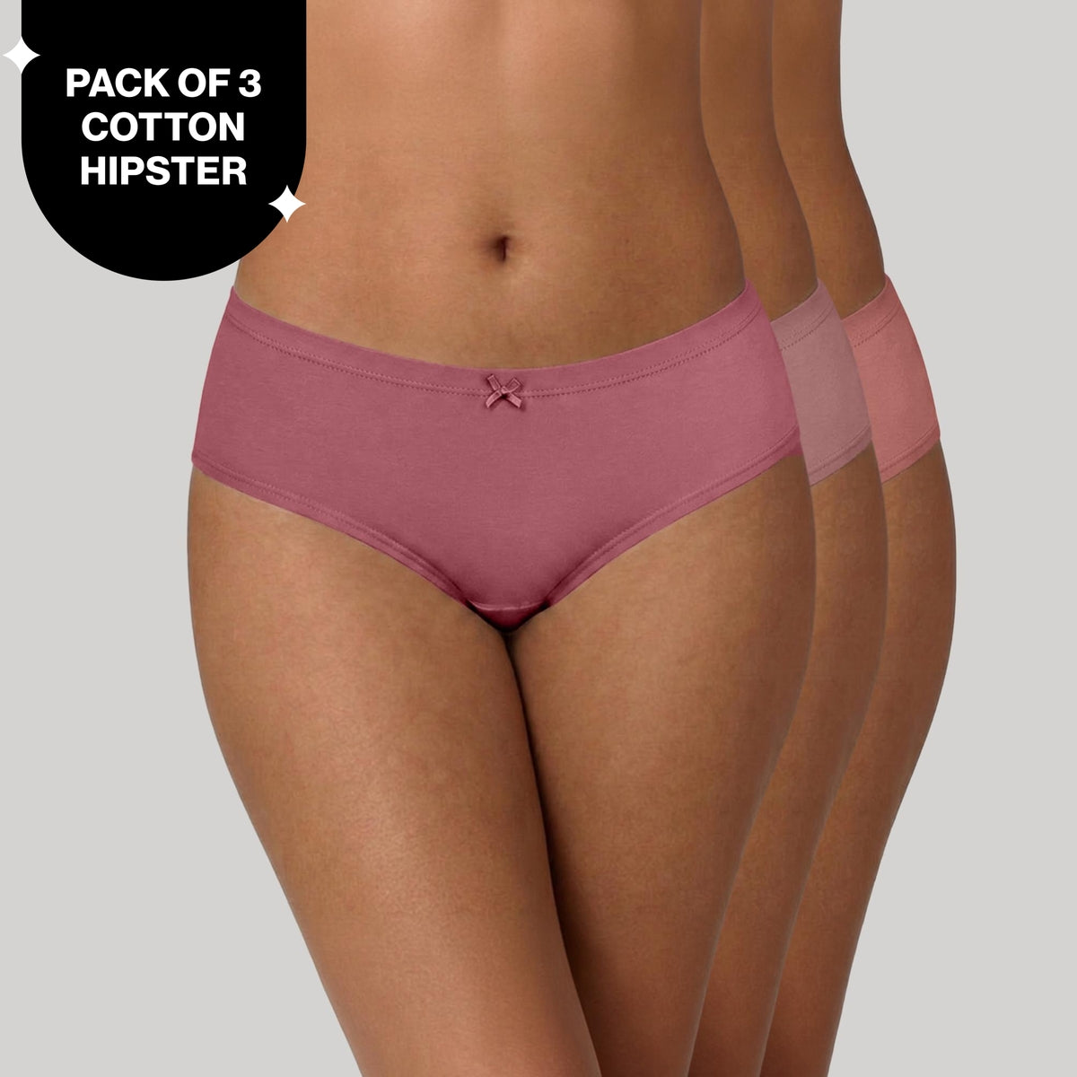PO3 Mid Rise Cotton Full Brief Panty with Inner Elastic- NYP100 W Mauve,B Pink,L Rust