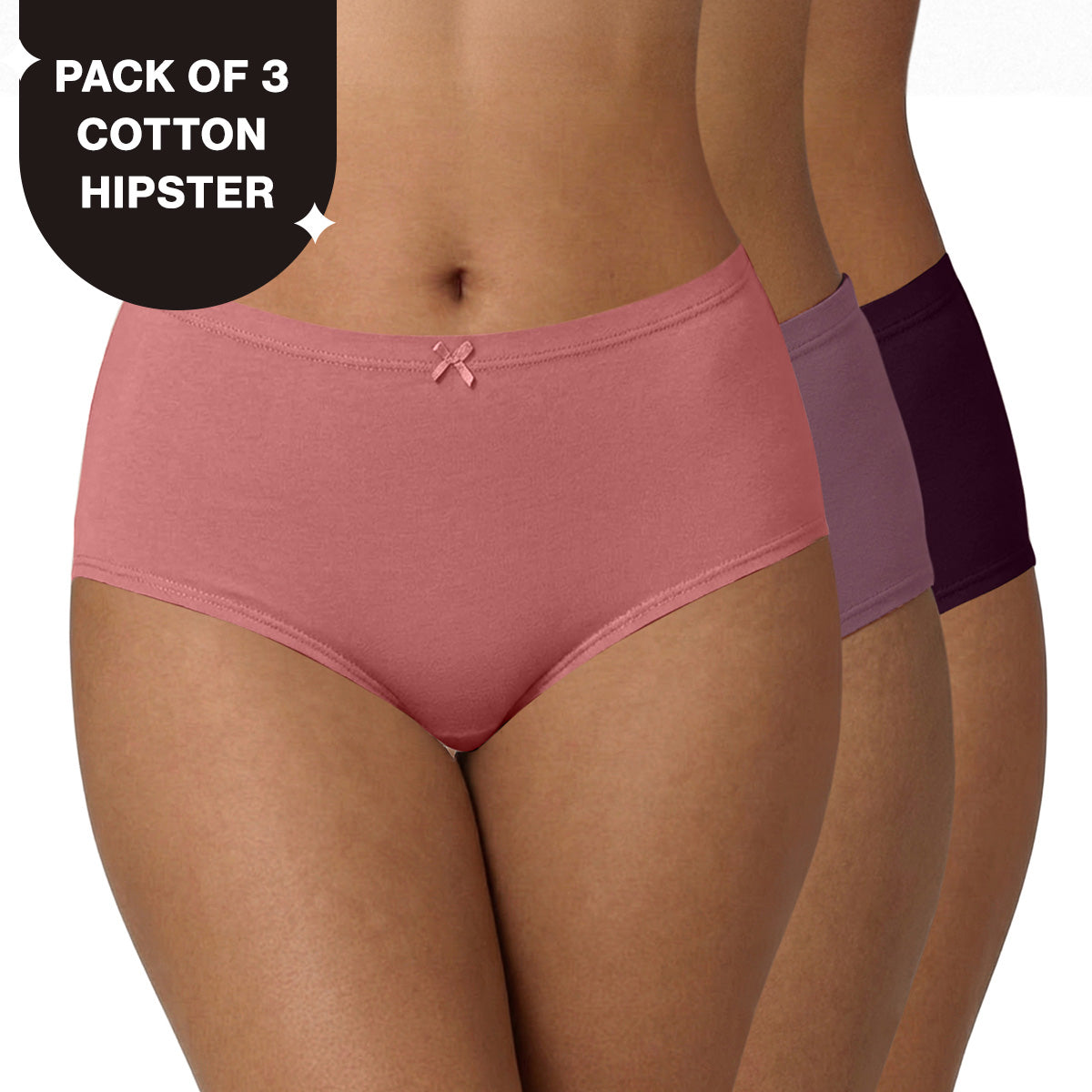 Mid Rise Cotton Hipster Panty with Inner Elastic-NYP100 PO3 Withered Rose Wistful Mauve Potent Purple