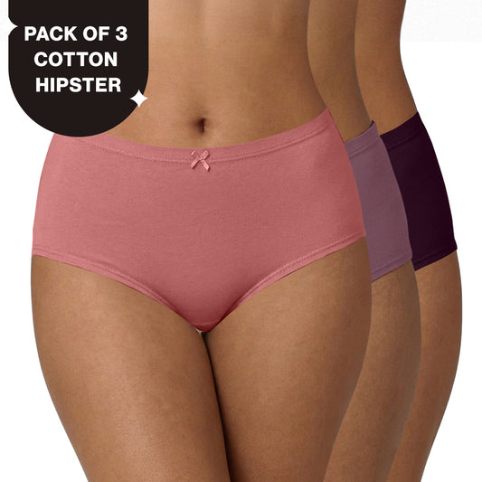 Mid Rise Cotton Hipster Panty with Inner Elastic-NYP100 PO3 Withered Rose Wistful Mauve Potent Purple