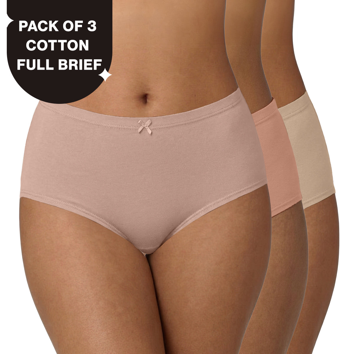Nykd by Nykaa PO3 High Rise Cotton Full Brief Panty with Inner Elastic-P.Nude,Sand,Clay NYP104