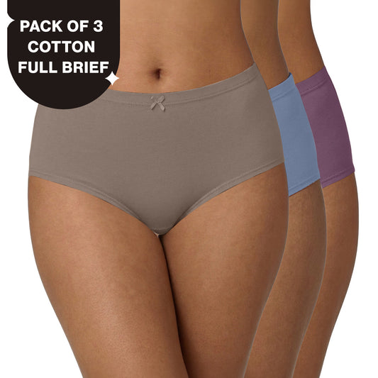 Nykd by Nykaa PO3 High Rise Cotton Full Brief Panty with Inner Elastic-C.Blue/L Brown/Berry C NYP104