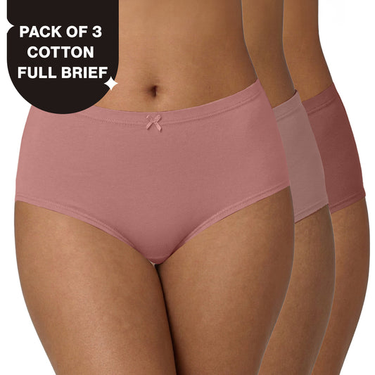 Nykd by Nykaa PO3 High Rise Cotton Full Brief Panty with Inner Elastic-D.Rose/Rust/B.Pink NYP104