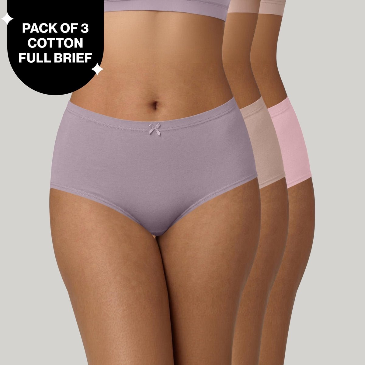 PO3 Mid Rise Cotton Hipster Panty with Inner Elastic- NYP104 Lavender,P Nude,Pink