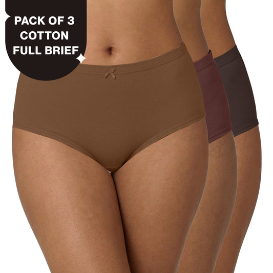 Nykd by Nykaa PO3 High Rise Cotton Full Brief Panty with Inner Elastic-T.Brown/Brown/R.Wine NYP104