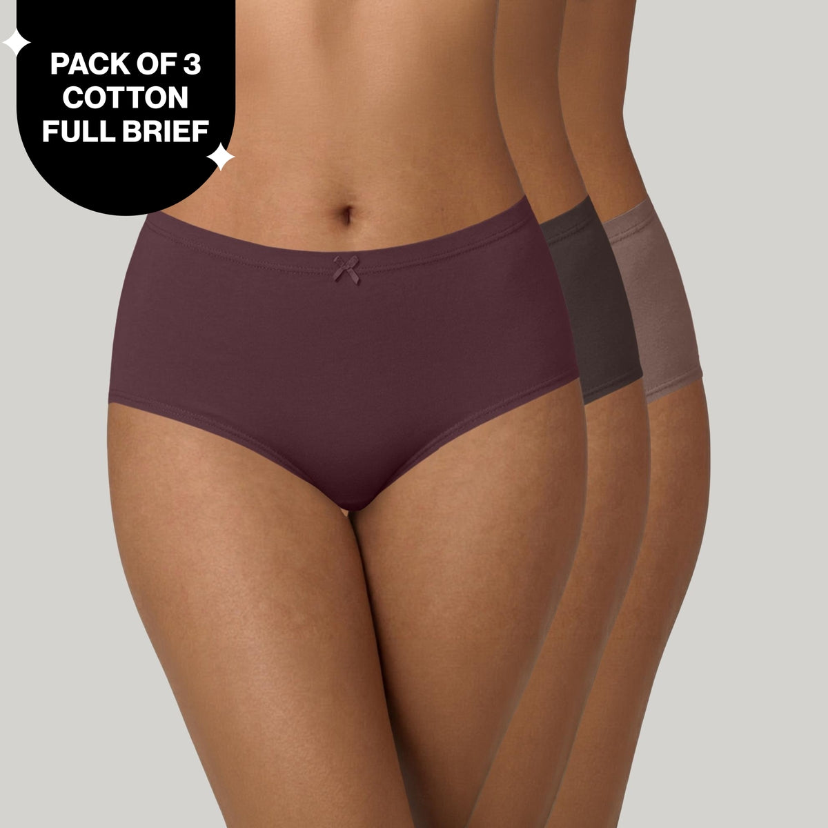 PO3 Mid Rise Cotton Hipster Panty with Inner Elastic- NYP104 Wine,Brown, Dk. Skin