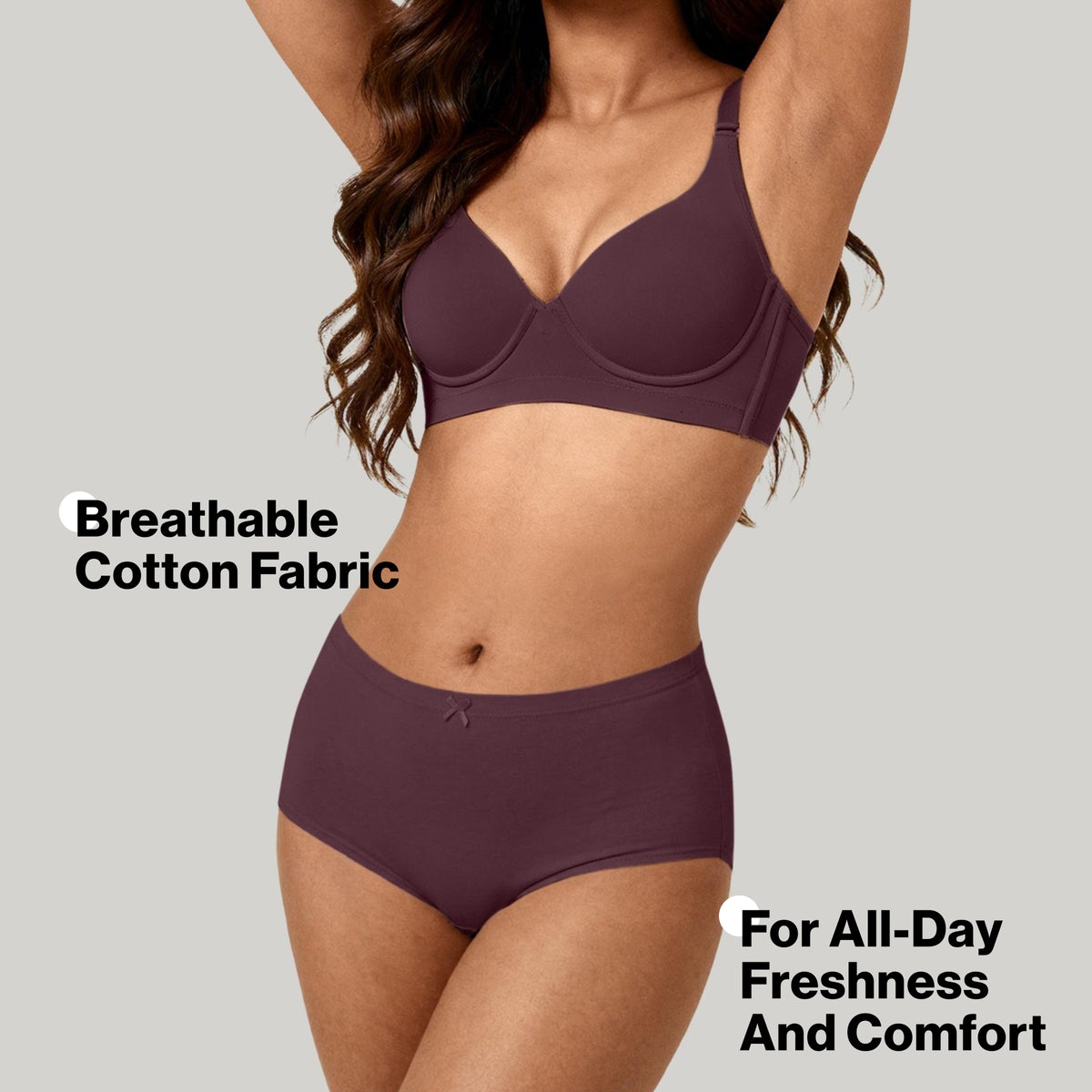 PO3 Mid Rise Cotton Hipster Panty with Inner Elastic- NYP104 Wine,Brown, Dk. Skin