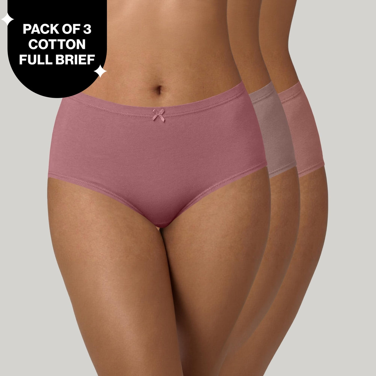PO3 Mid Rise Cotton Hipster Panty with Inner Elastic- NYP104 W Mauve,B Pink,L Rust
