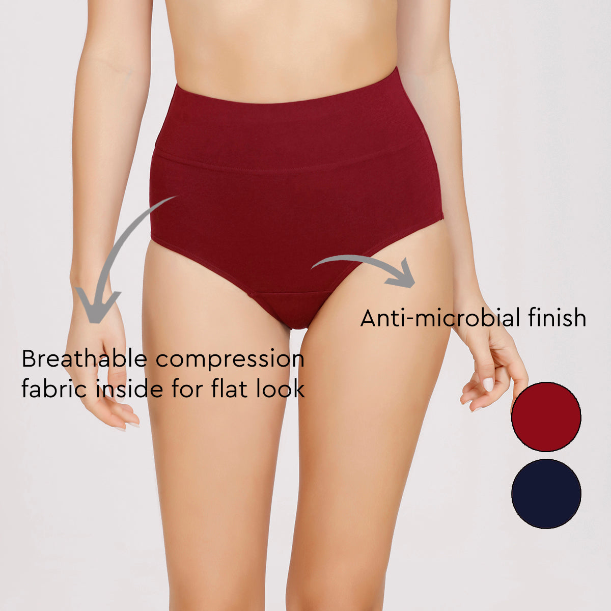 Pack of 2 No Visible Elastic Tummy Tucker Brief with Full Rear Coverage-NYP105 Blue & Maroon