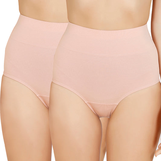 Pack of 2 No Visible Elastic Tummy Tucker Brief with Full Rear Coverage-NYP105 Nude