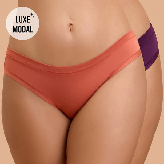 Nykd by Nykaa Super Soft Luxe Modal Bikini Panty NYP382 PO2-Carrot & Eggplant